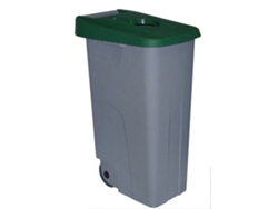 Contenedor de basura Denox  65, 85 e 110 L para reciclar | Cerrado Com  tapa de color | 2 ruedas Verde 110 L - Tapa abierta