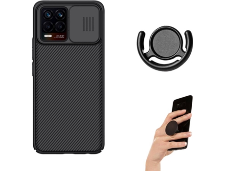 Funda Realme 8 4G Camshield Nillkin con Protección Cámara Slide, Popsocket y Soporte Negro