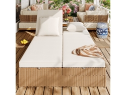 Conjunto de jardín para 2 personas, sofá de ratán sintético con 2 cojines y tumbona plegable de jardín natural.