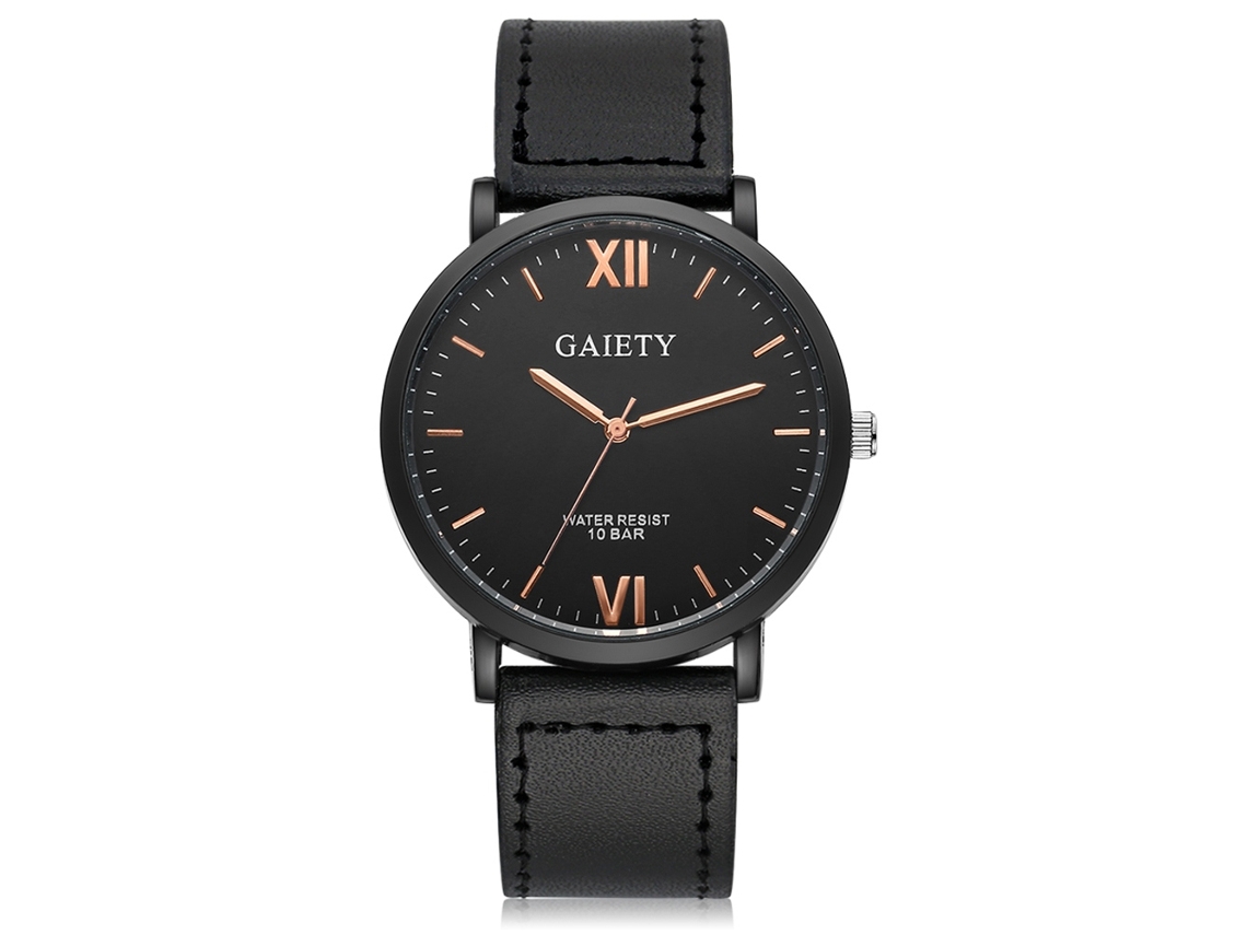 Reloj Hombre De Leather Pu Moda Analog De Cuarzo Pulsera Gaiety Black