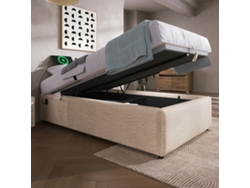 Base de cama USB-C tapizada en lino beige GUTENT (90 x 190 cm)