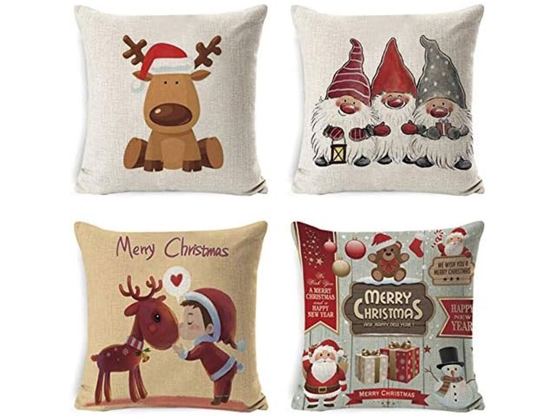 Juego De 4 Fundas De Almohada De Papá Noel, Decoración Navideña Cuadrada Para Sofá Y Hogar.