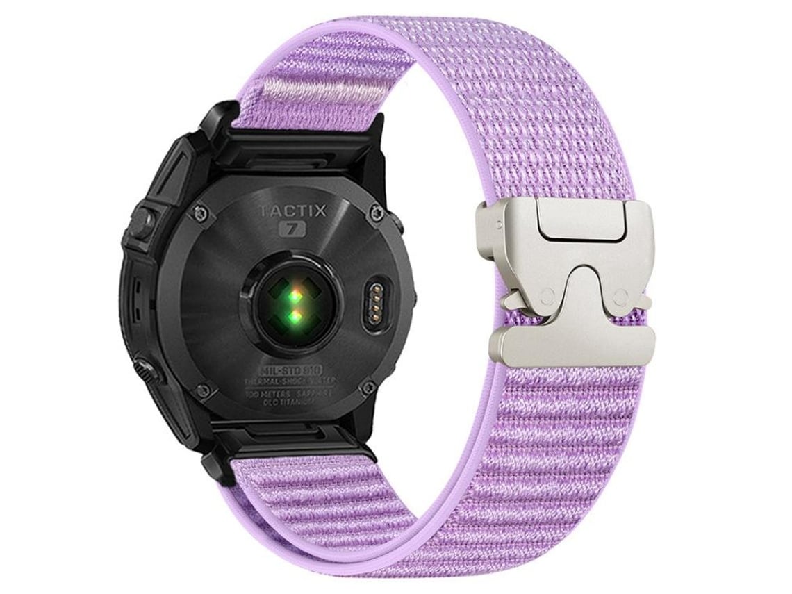 Pulsera Garmin (22 mm) - Nylon trenzado - Diseño de montaña - Hebilla de paracaídas - Puntas metálicas color morado jacinto