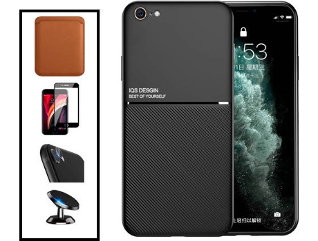 Kit Carcasa Magnética Anti Choque + Cartera + Protector de Pantalla iPhone SE 2022 G4M Negro
