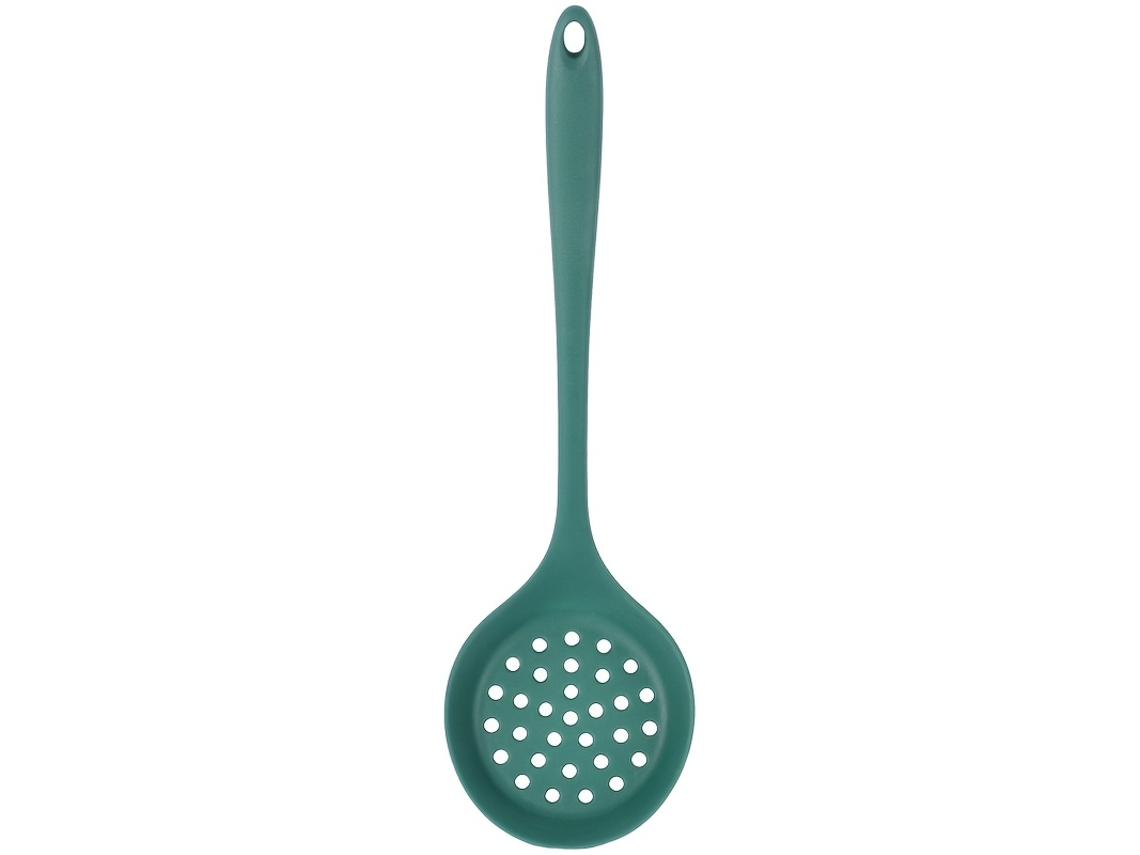 Se Trata De Una Cuchara Coladora Fabricada En Silicona Recubierta Con Orificios De Drenaje. Es Apta Para Cocinar Y Freír En Cocinas De Gas.