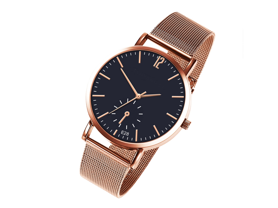 Reloj De Pulsera Para Parejas A La Moda Con Correa De Malla, Movimiento De Cuarzo, Estilo Casual (azul Oro Rosa)
