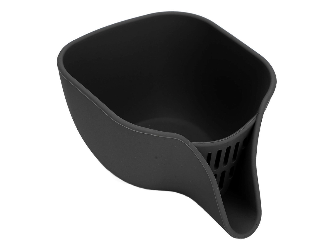 Cesta multifuncional de silicona para filtro de agua con drenaje eficiente y boquilla, ideal para lavar frutas, verduras y ensaladas. Color negro.