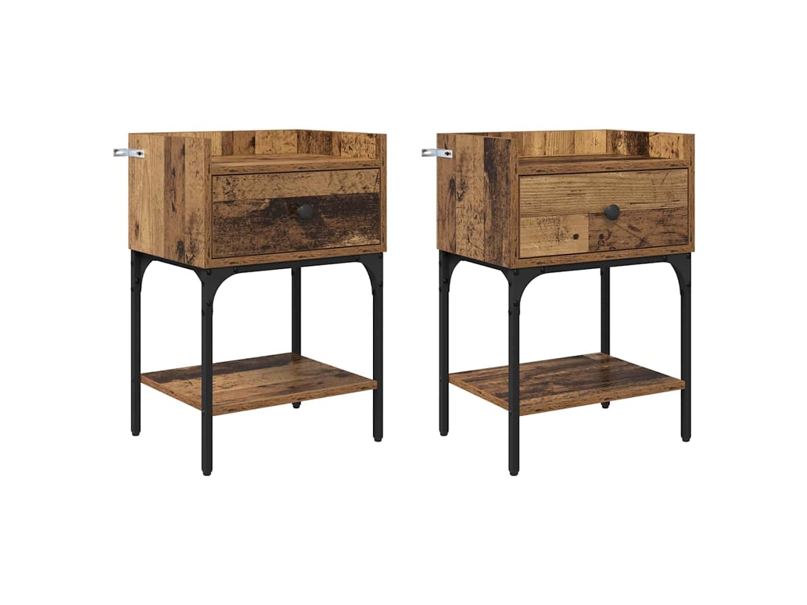 Maison Exclusive - Mesita De Noche Con Cajón 2 Pcs Madera Vieja 40 X 29 X 60 Cm