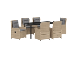 Conjunto de comedor de jardín vidaxl 7 piezas ratán beige poliéster