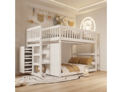 Cama Litera Baja 140x200 Cm - Cama De Seguridad Con Almacenamiento, Diseño De Barandilla Alta - Blanco