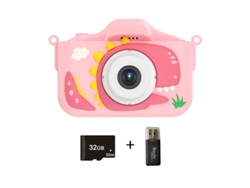Câmera Infantil 32G Cartão Sd 1080P Câmera Digital de Dinossauro para Crianças Presentes de Aniversário de Natal-Rosa GERTIZ