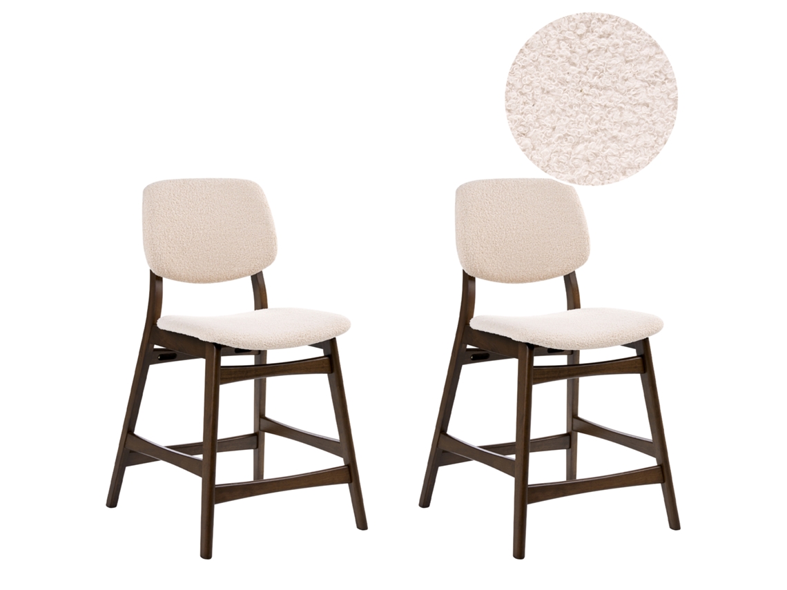 Conjunto De 2 Bancos De Bar Beliani Elaine De Bouclé Castanho 53x62x98