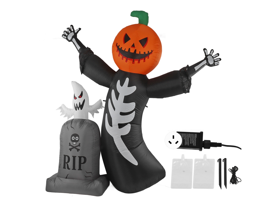 Decoración Hinchable De Halloween Con Calabaza Y Lápida Fantasma Con Luz Led 100-240v Plug Au Ip44