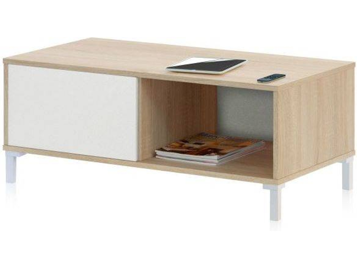 Mueble de Apoyo HABITDESIGN Brooklyn (Blanco Artik - Roble - Melamina - PVC y ABS - 100 x 40 x 50 cm)