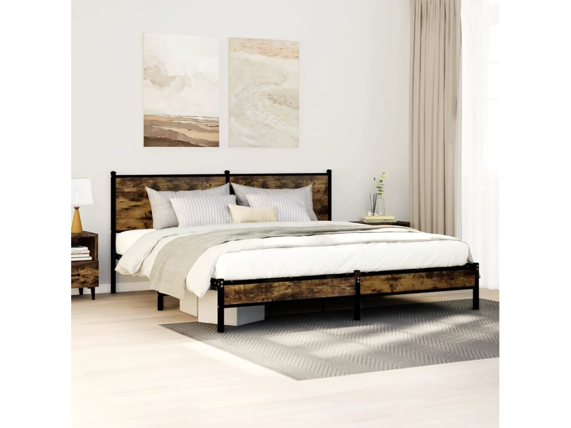 Estructura De Cama Sin Colchón Metal Roble Ahumado 180x200 Cm