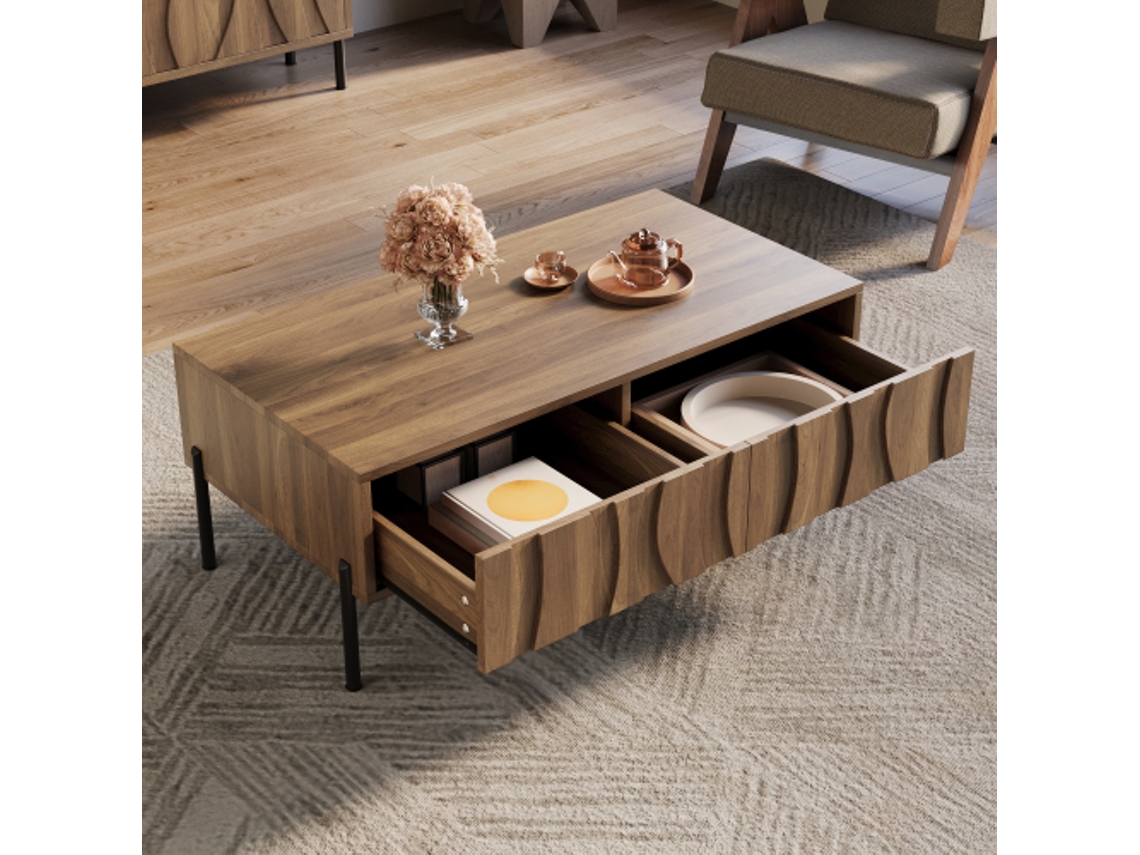 Mesa de centro moderna de estilo retro para salón. Dimensiones: 105 cm x 55 cm (ancho) x 41 cm (alto) (largo).