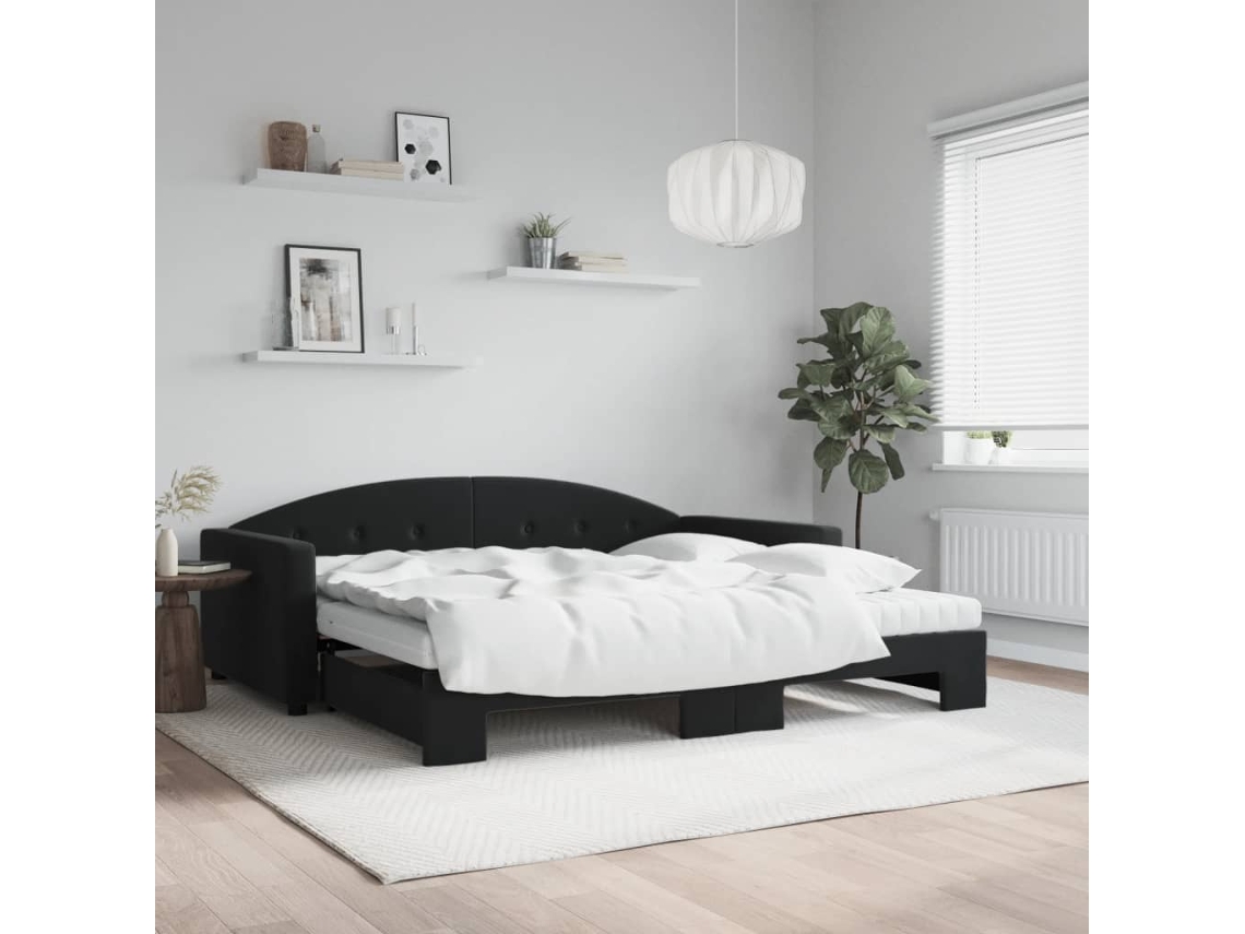 Sofá Cama Nido Con Colchón Terciopelo Negro 100x200 Cm