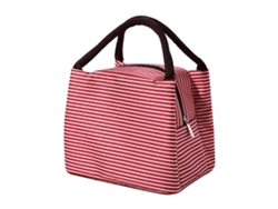 Bolsa de almuerzo portátil, de gran capacidad, plegable y con aislamiento de rayas rojas