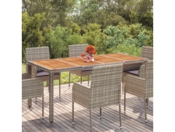 Mesa de jardín LOVELY HOME con tapa de madera de mimbre y patas grises (190 x 90 x 75 cm)