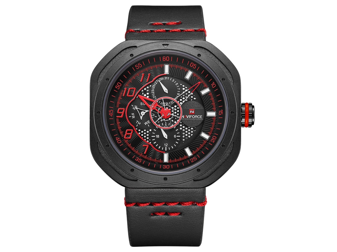 Reloj De Cuarzo Naviforce Para Hombre Con Correa De Pu, Resistente Al Agua Hasta 30 M.