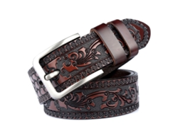 Cinturón de TPU para hombre Yuysan, hebilla de aguja con agujeros y estampado Feng, ancho 3,8 cm, largo 110 cm, color café.