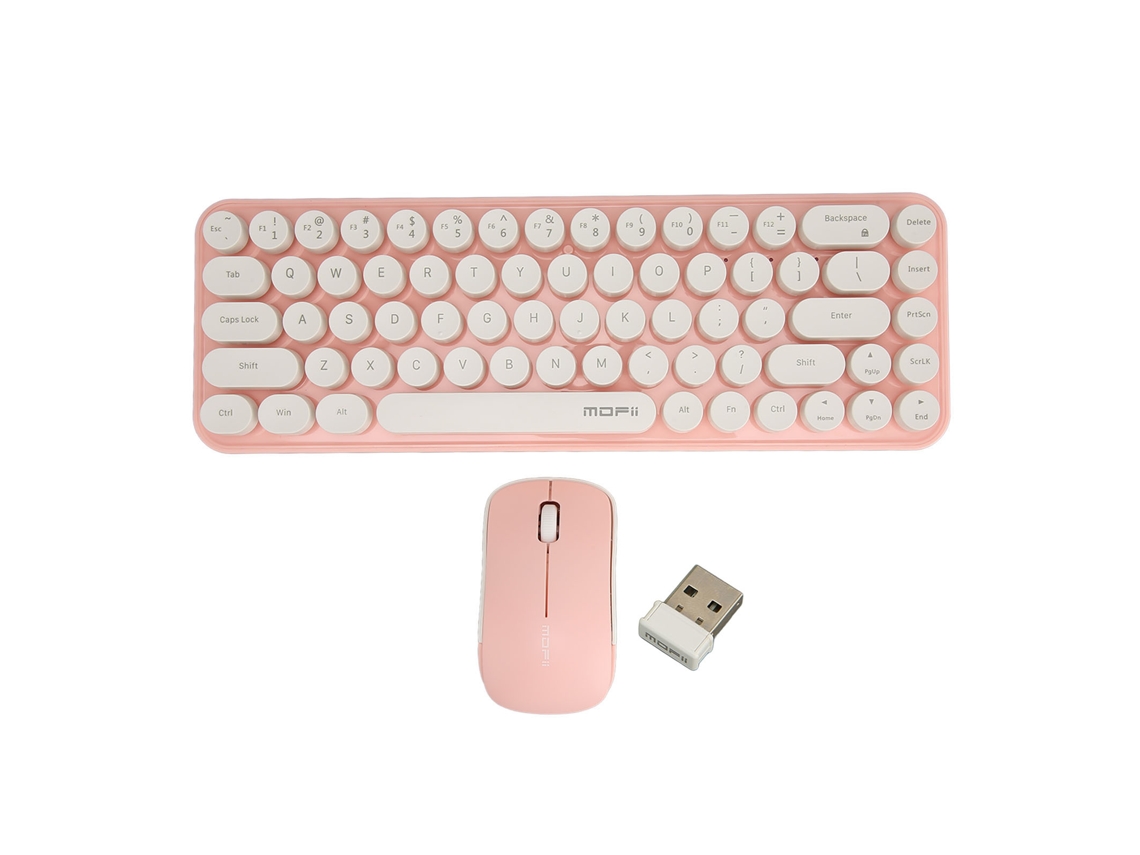 Combo De Teclado Y Ratón Inalámbricos 2.4g, Estilo Retro, Bonito, Silencioso, 68 Teclas, Portátil, Blanco/rosa
