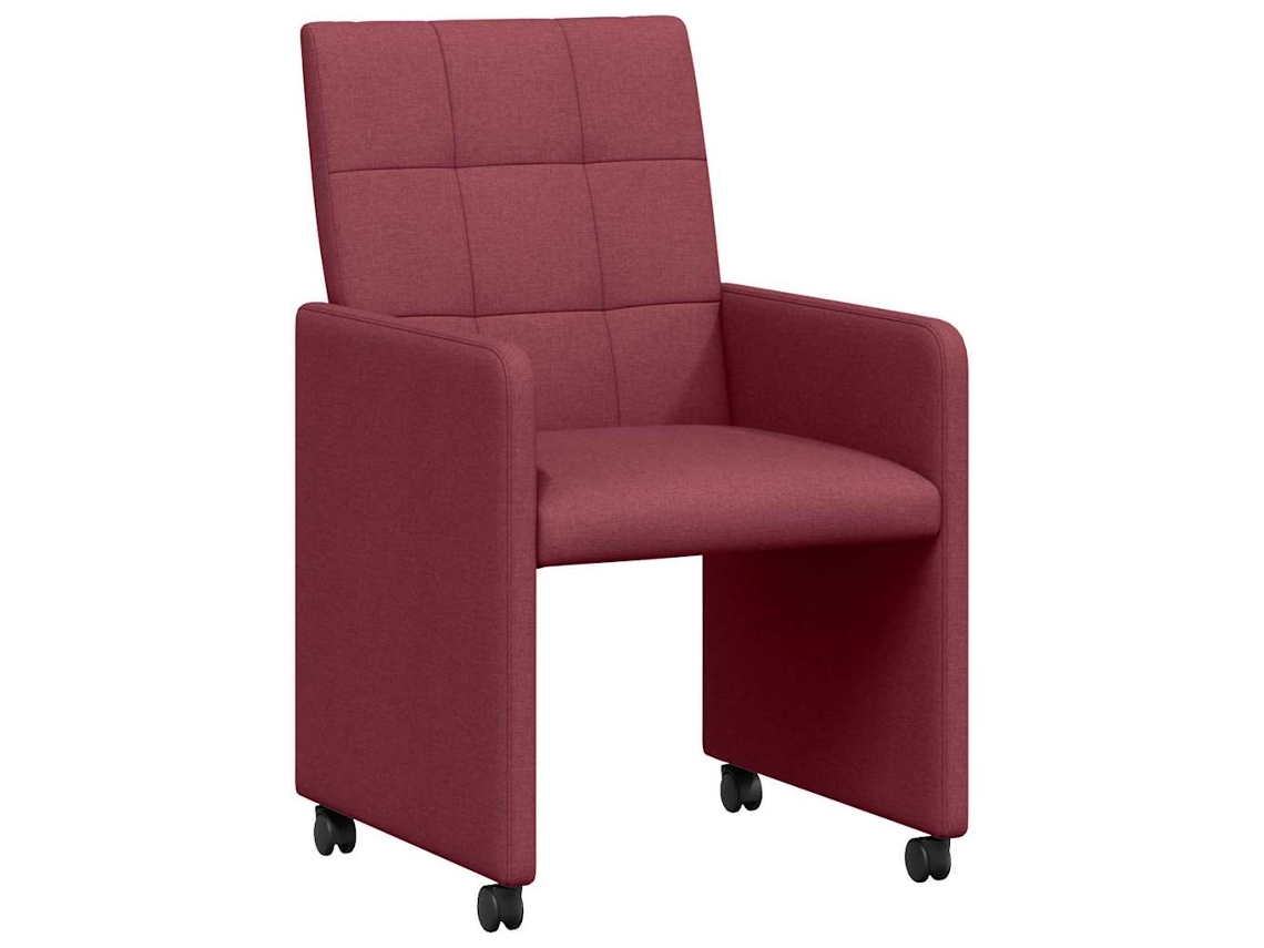 Juego de 2 sillas de comedor con ruedas, tela roja, MAISON EXCLUSIVE