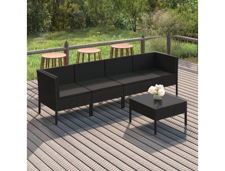 Conjunto 5 de muebles de jardín VIDAXL y cojines ratán sintético negro