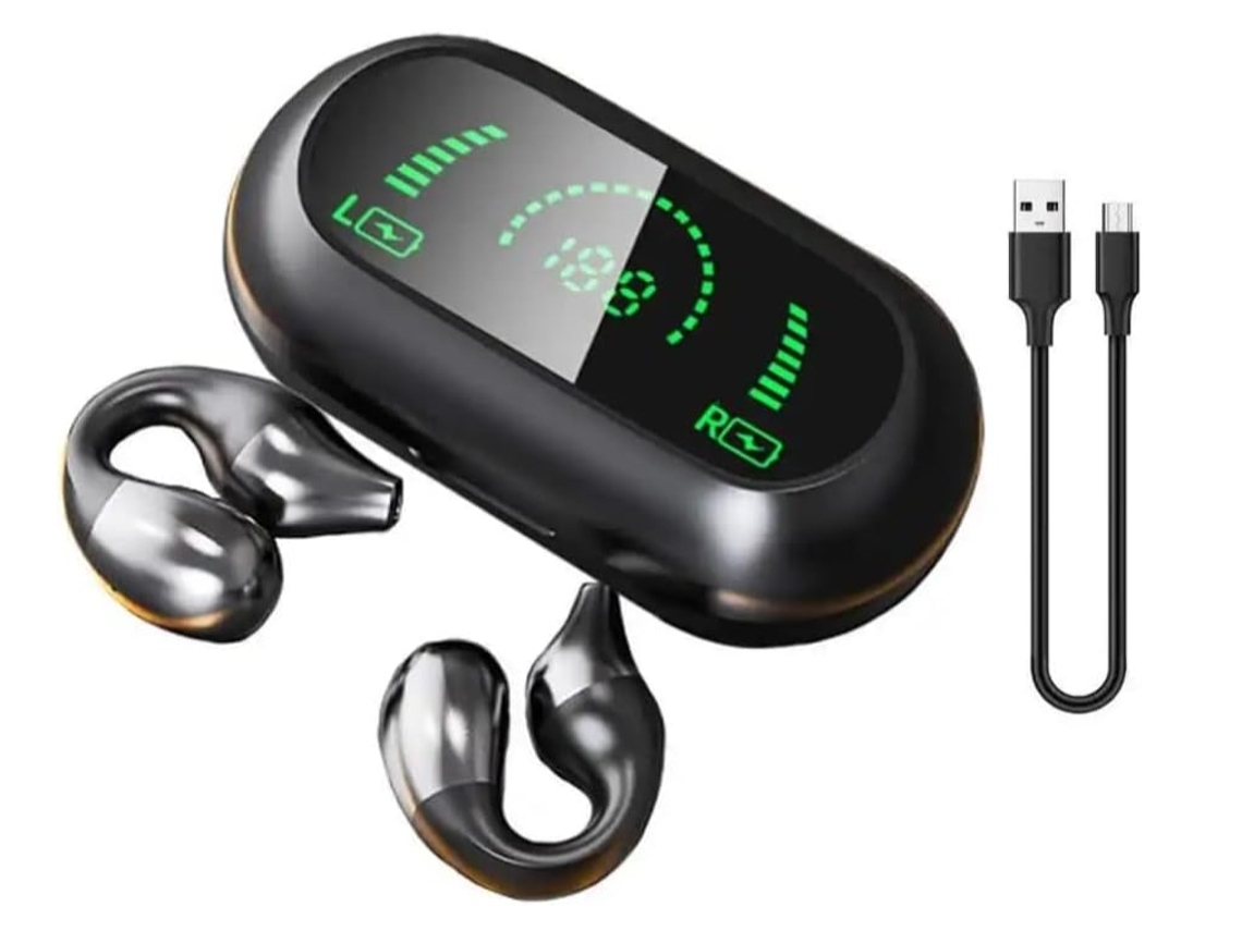 Auriculares Intrauditivos Bluetooth 5.2 Oreja Abierta HD Estéreo Clip Cancelación De Ruido Control Táctil Micrófono Pantalla LED Negro YEMAESRE