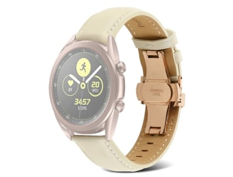 Correa de piel auténtica 22mm línea de costura para Huawei Watch GT 3 Pro 46mm/Garmin Venu 2 - albaricoque