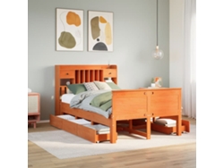 Cama Con Estantería Sin Colchón Madera Maciza Marrón 135x190cm