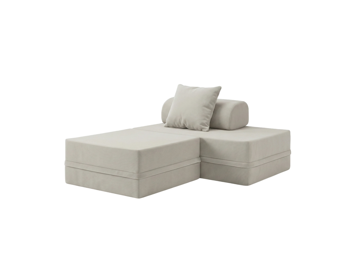 Sofá modular de 2 plazas + otomana convertible, gris hielo liso, SKOFFA