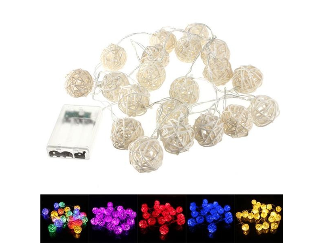 Luces de hadas navideñas para bodas con bolas de ratán de 2,2 m y 20 LED