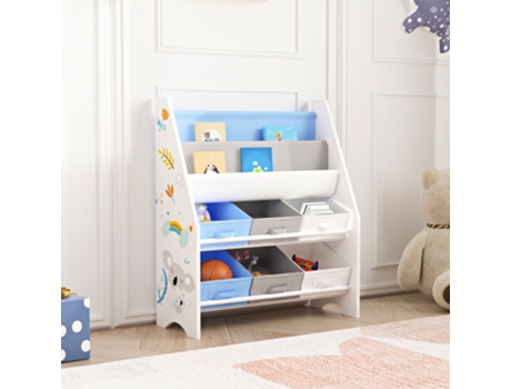 Estantería para niños Ponteceso motivo koala aglomerado/tela 74 x 62 x 27 cm - Blanco y Azul [EN.CASA]