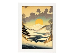 NACNIC Poster Río Congelado En El Estilo De Arte Japonés Ukiyo. Paisajes Ilustraciones De Arte Oriental A4 Marcos Blancos.