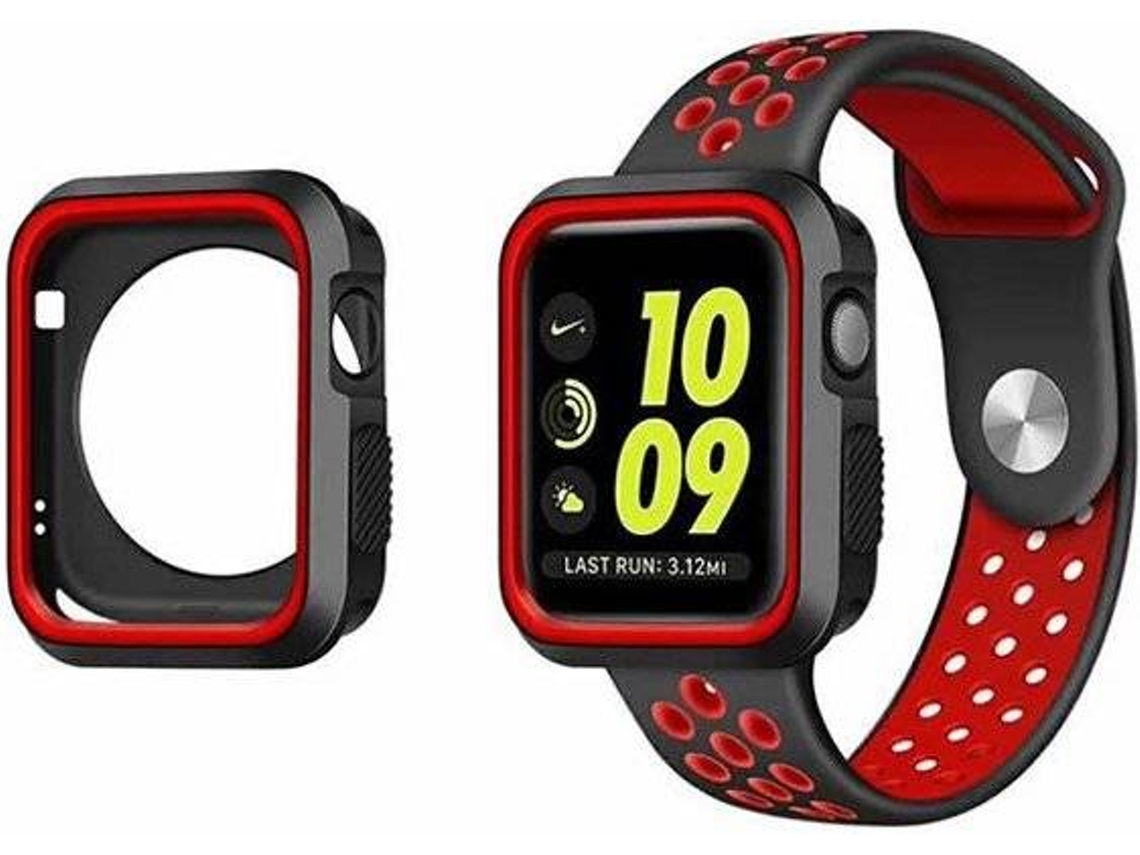 Carcasa Military + Correa SportyStyle PHONECARE Apple iWatch Series 4 - 44mm Negro y Rojo
