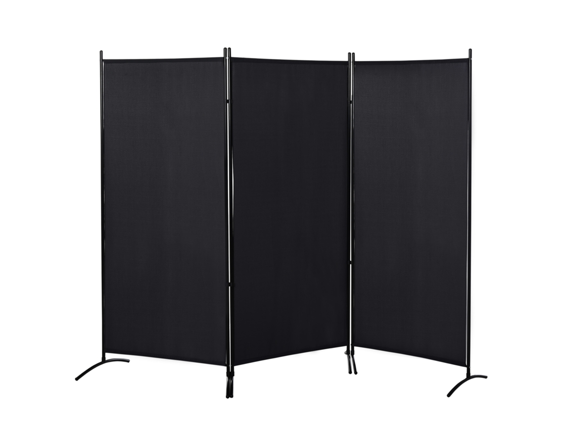 Mampara Divisoria De 3 Paneles, 253x50x182cm, Plegable, Patas De Metal Negro.