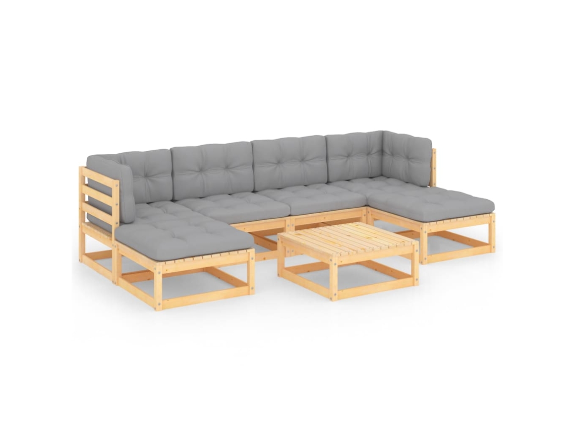 vidaXL Muebles de jardín 7 piezas con cojines de madera de pino maciza