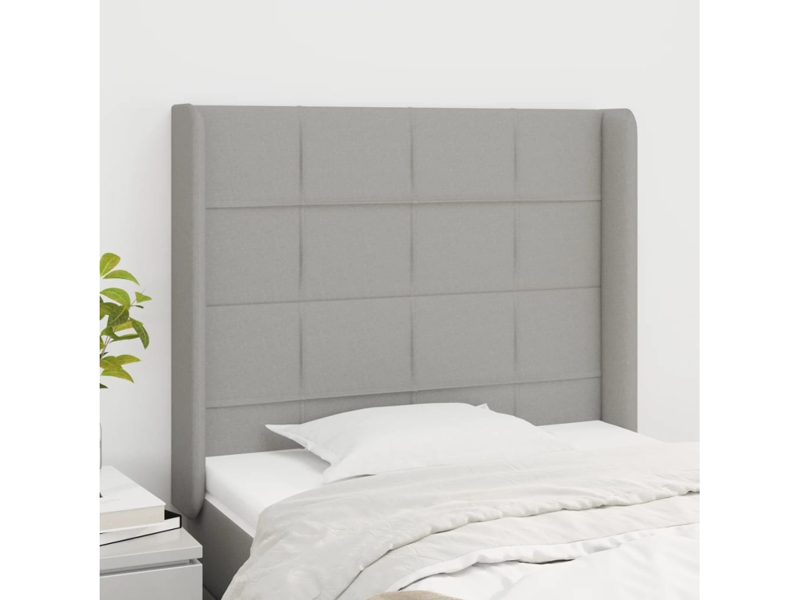 Cabecero Con Orejas De Tela Gris Claro 93x16x118/128 Cm