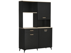 Mueble de cocina con 1 cajón, 3 puertas y espacio de almacenamiento abierto, estilo moderno, 119x41x180cm, negro, ZENCORE SERVICES