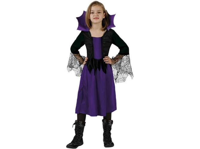 Disfraz de Niña DISFRAZZES Bruja Con Telarañas Negro Y Morado (Talla: 10 a 12 años)