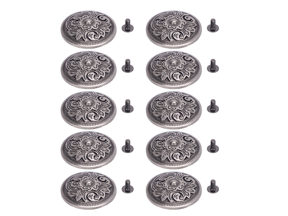 10 Juegos De Remaches Y Tornillos De 32 Mm Con Textura Floral, Tornillos En Cruz De 7 Mm Para Cuero, Metal Gris