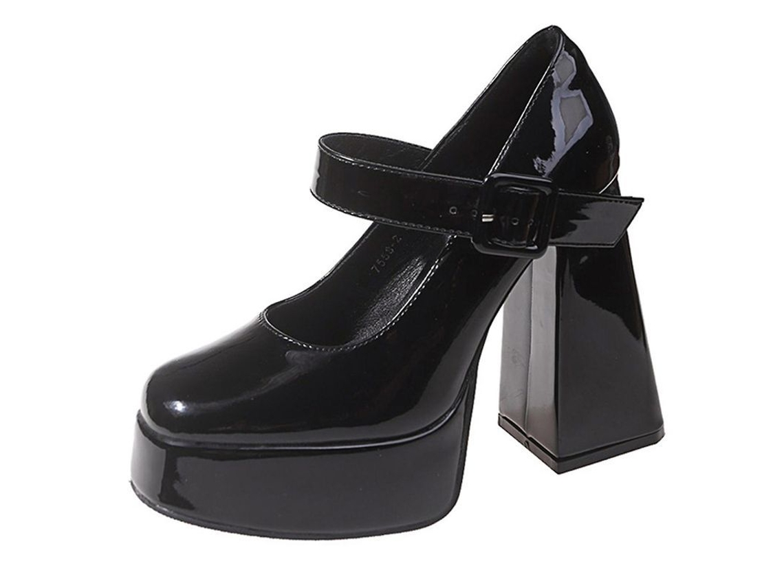 Zapatos Mary Jane De Tacón Grueso Plataforma Punta Cuadrada De Piel Patente Con Correa De Tobillo Us 4.5 Negro Ee.uu. 4.5 Negro