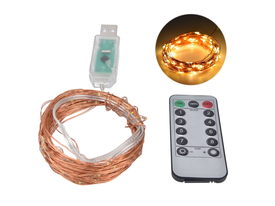 Tiras De Luces Led, 100 Bombillas, Alimentación Usb, Con Mando A Distancia, 8 Modos, Para Navidad Y Fiestas.