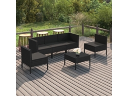 Conjunto de jardín de 6 piezas con cojines, mimbre sintético negro, DKD Home Decor