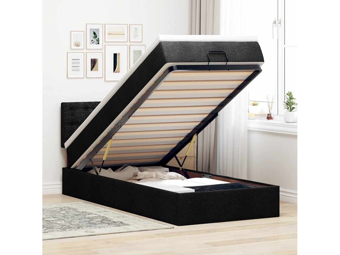 Cama Otomana Con Colchón Tela Negra 100x200 Cm