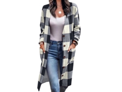 Omni-abrigo De Manga Larga Con Botones Para Mujer, Estilo Casual Elegante, Hombros Caídos, Cuadros, Con Bolsillos, Talla Xxl Negro