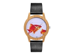 Reloj De Pulsera Unisex Zhoulianfa Con Estampado De Peces Dorados Y Brazalete De Acero Negro.