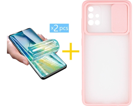 Carcasa + 2 Protectores de Pantalla para Samsung Galaxy A71 ACCETEL Rosa Pastel