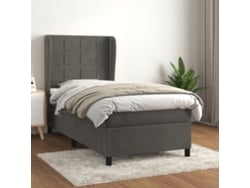 Cama Box Spring Con Colchón Terciopelo Gris Oscuro 90x190 Cm